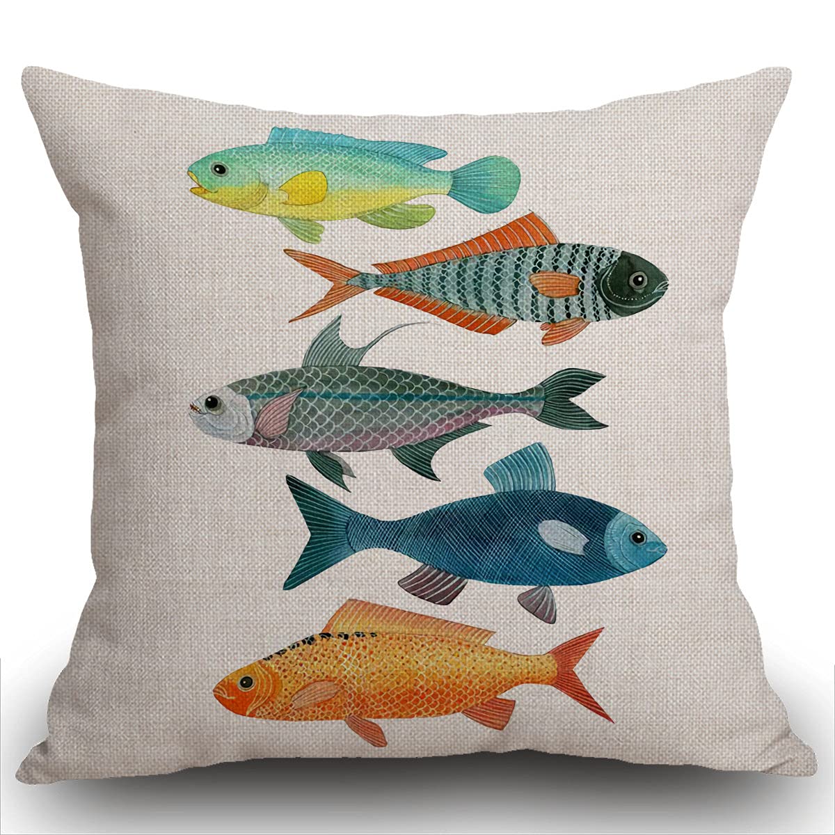 Smooffly Beige Cushion Cover Colorful Fish Throw Pillow Case Home Decorative for Men/Women Living Room Bedroom Sofa Chair 18X18 Inch Pillowcase 45X45cm