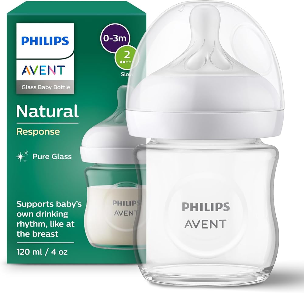 Philips Avent Natural Response Glass Baby Bottle 4oz 120ml Slow Flow Teat