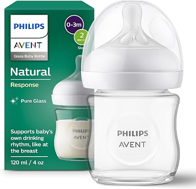 Philips Avent Natural Response Glass Baby Bottle 4oz 120ml Slow Flow Teat