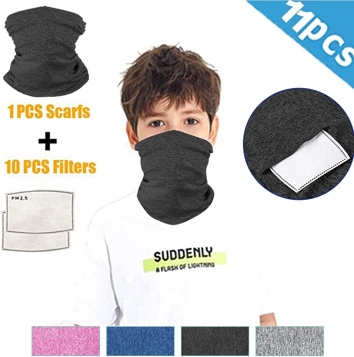 Scarf Bandanas Neck Gaiter with PM2.5 Filters, Multi-purpose Unisex Anti-Dust Balaclava Face Cover & 10PCS Activated Carbon Replaceable Filters Anti-haze Protective, for Outdoors/Sports