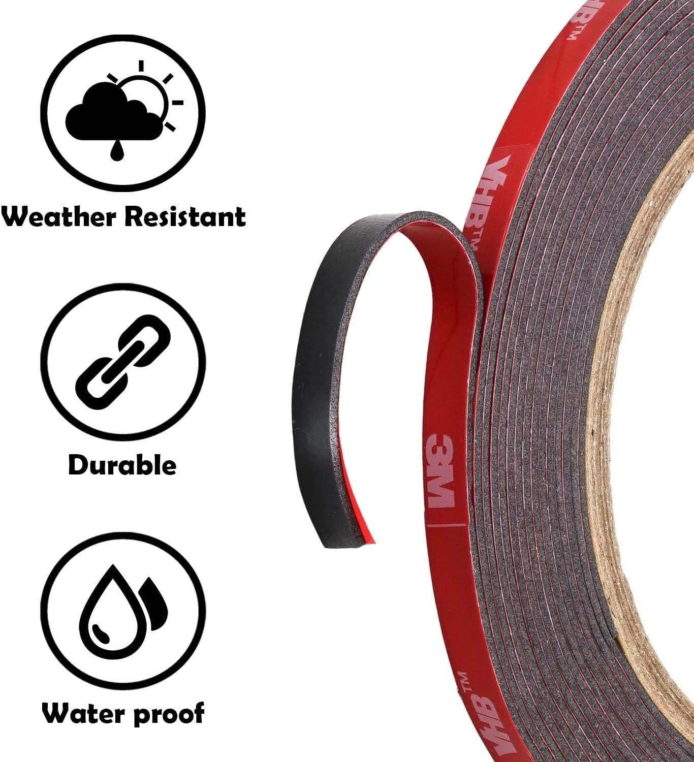 CANOPUS Professional Double Sided Tape Heavy Duty 5952 Black (6.3mm x 3m) Waterproof Extra Strong Acrylic Foam Tape for Automotive Led Strip Lights - Image 5
