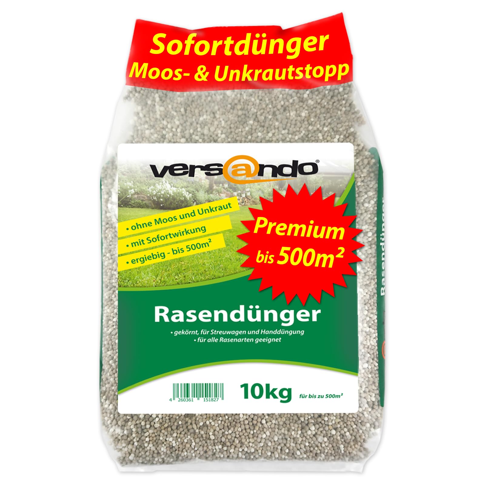 versando 10kg bis 500m² Rasendünger Sommer: verdrängt Moos und Unkraut für