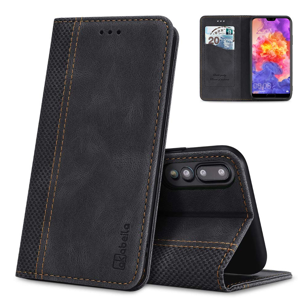AKABEILA Case for Huawei P20 Pro Case PU Leather Flip Wallet Case with Magnetic Closure Kickstand Card Slots Huawei P20 Pro Phone Case Cover Holder Protective Screen Protector Shell Shockproof Black