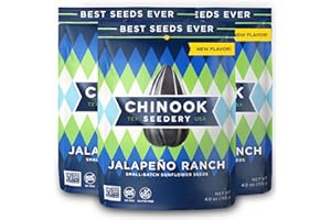 Chinook Seedery Roasted Sunflower Seeds - Jumbo Seeds Keto Snacks - Best For Snack Packs - Gluten Free, Non GMO Snack Food Gifts - 4 Ounce (Pack of 3) - Jalapeno Ranch Flavor Pack