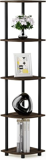 Furinno TURN-N-TUBE Corner Shelf 5-Tier Walnut 29.5W x 146.6H cm