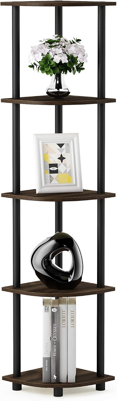 Furinno TURN-N-TUBE Corner Shelf 5-Tier Walnut 29.5W x 146.6H cm
