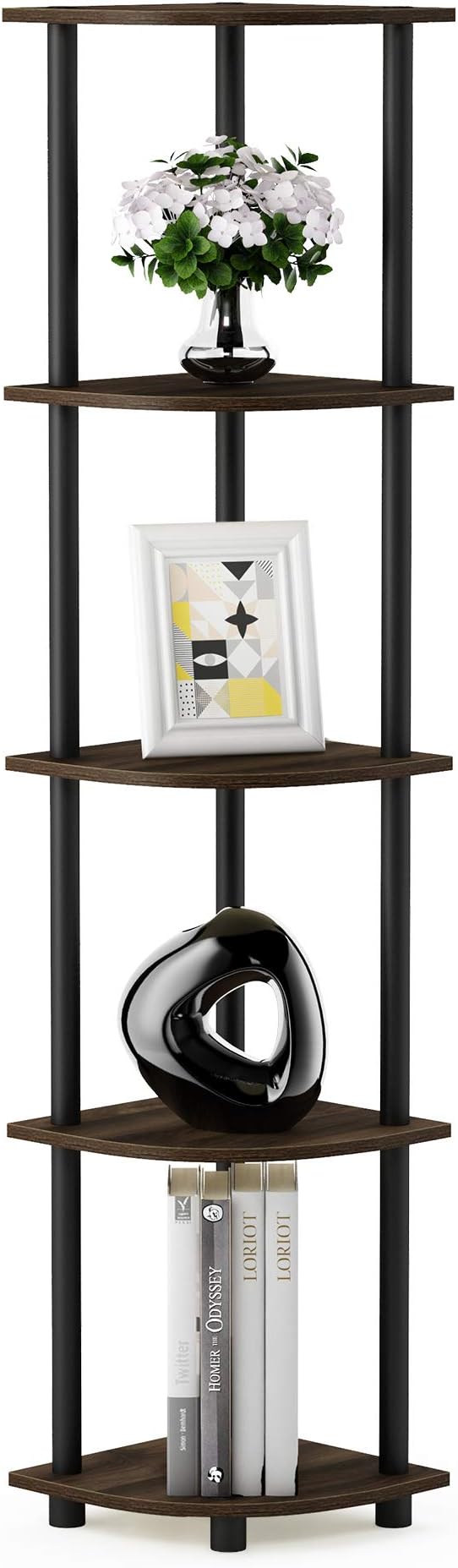 Furinno TURN-N-TUBE Corner Shelf 5-Tier Walnut 29.5W x 146.6H cm