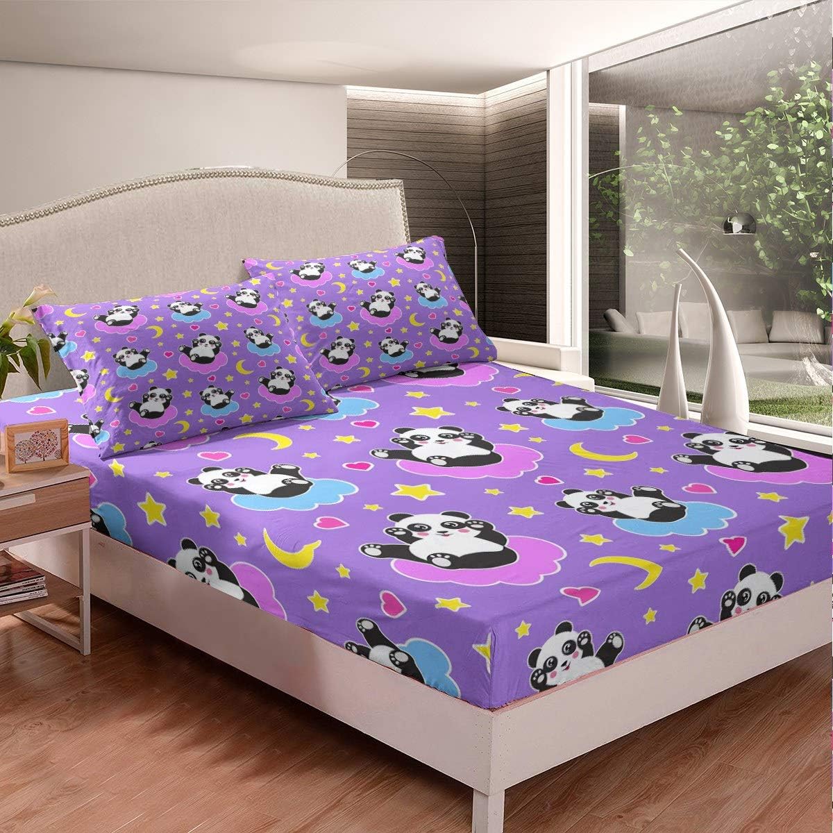 Feelyou Cute Panda Bedding Set for Girls Boys Children Cartoon Animal