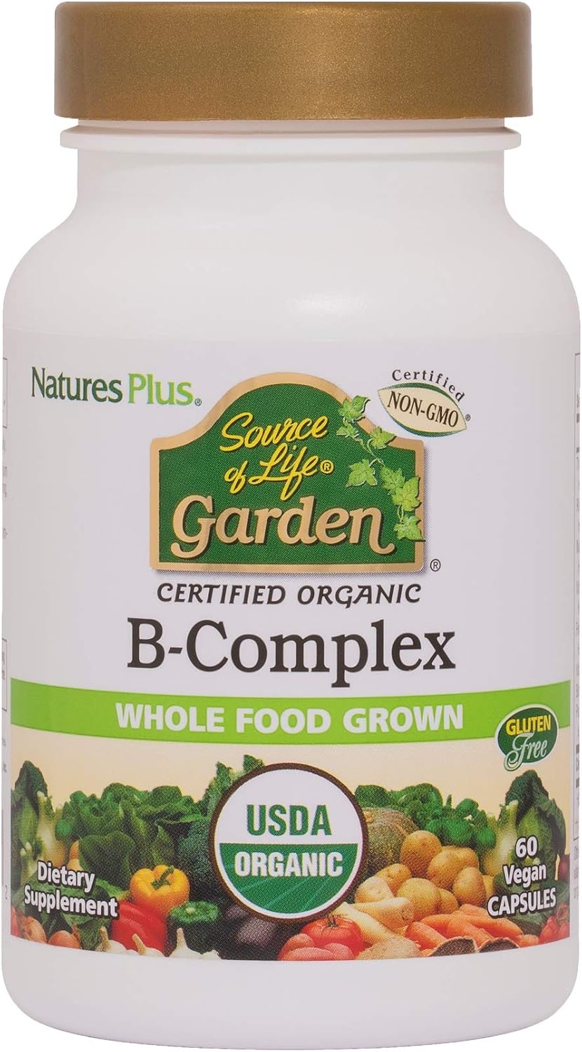 NaturesPlus Source of Life Garden Vegan Organic B Complex Supplement, Folate, Biotin, Methylcobalamin