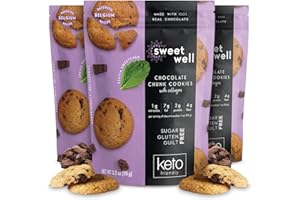 Chocolate Chunk Cookies, Low Carb Keto Cookies, Gluten-Free Keto Snack with Real Chocolate, Stevia Sweetener and Collagen, Sugar-Free, Pack of 3 - Sweetwell