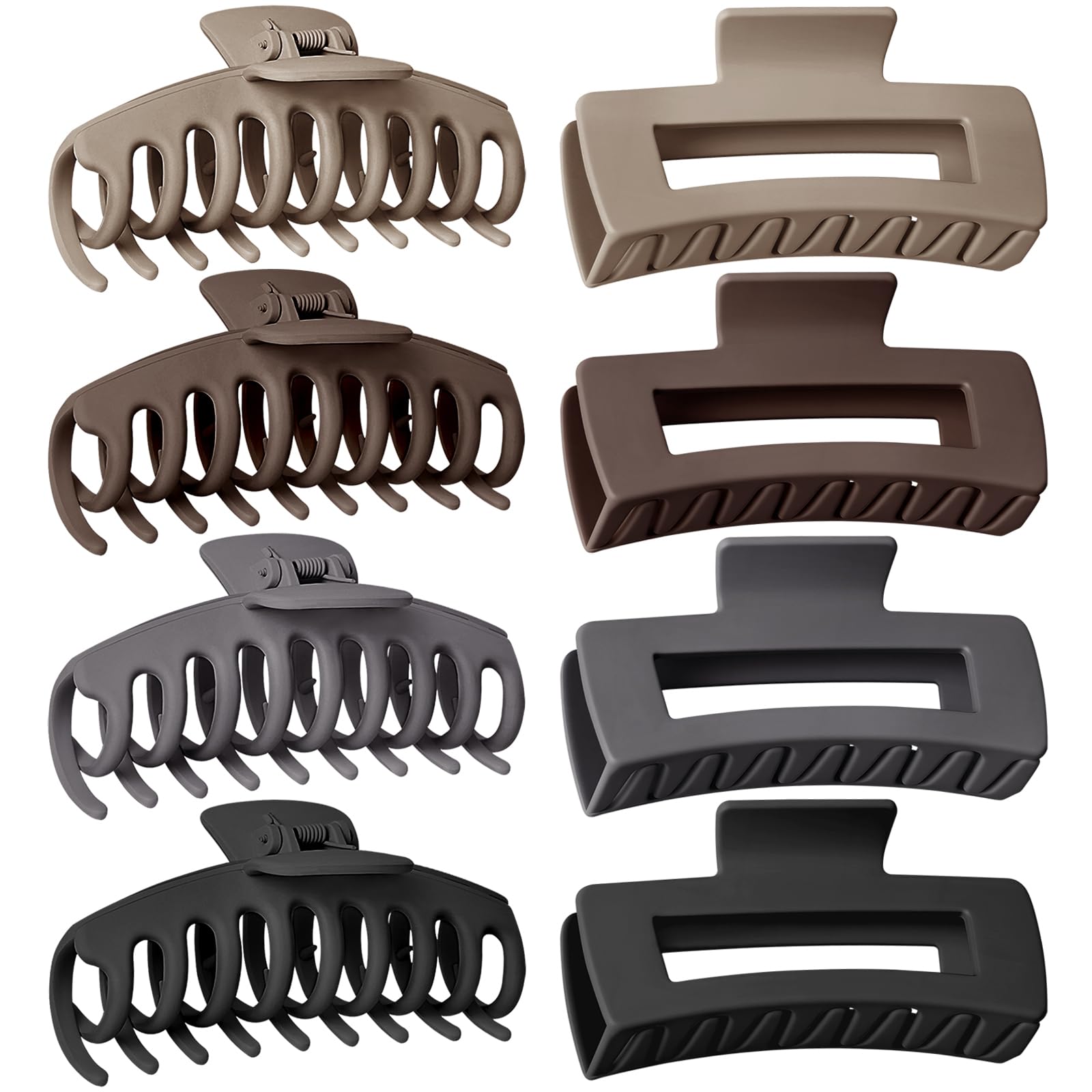 Photo 1 of TOCESS 8 Pack Neutral Big Hair Claw Clips for Women Large Claw Clip for Thin Thick Curly Hair 90's Strong Hold 4.33 Inch Nonslip Matte Jumbo Hair Clips