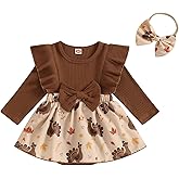 Socutebabe Baby Girl Thanksgiving Outfit Newborn Outfit Ribbed Ruffle Romper Dress and Headband Cute Fall Clothes