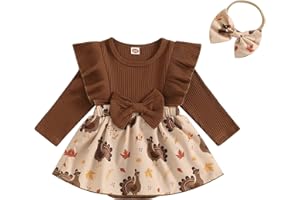 Socutebabe Baby Girl Thanksgiving Outfit Newborn Outfit Ribbed Ruffle Romper Dress and Headband Cute Fall Clothes