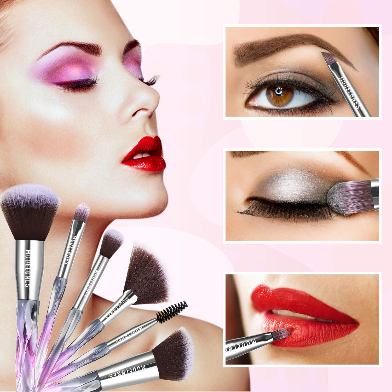 Modelones 15 PCs Makeup Brushes, Acrylic Handle Series Professional Premium Synthetic Cosmetic Brushes for Blending Foundation Powder Blush Concealers Highlighter Eye Shadows Brushes Kit: Beauty