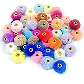 50 Pcs Fluffy Faux Fur Pom Beads Mlticolor Fuzzy Spacers Beads Soft Puff Bead for Pens Earrings Bracelets Jewelry Making Keychains DIY Crafts Projects