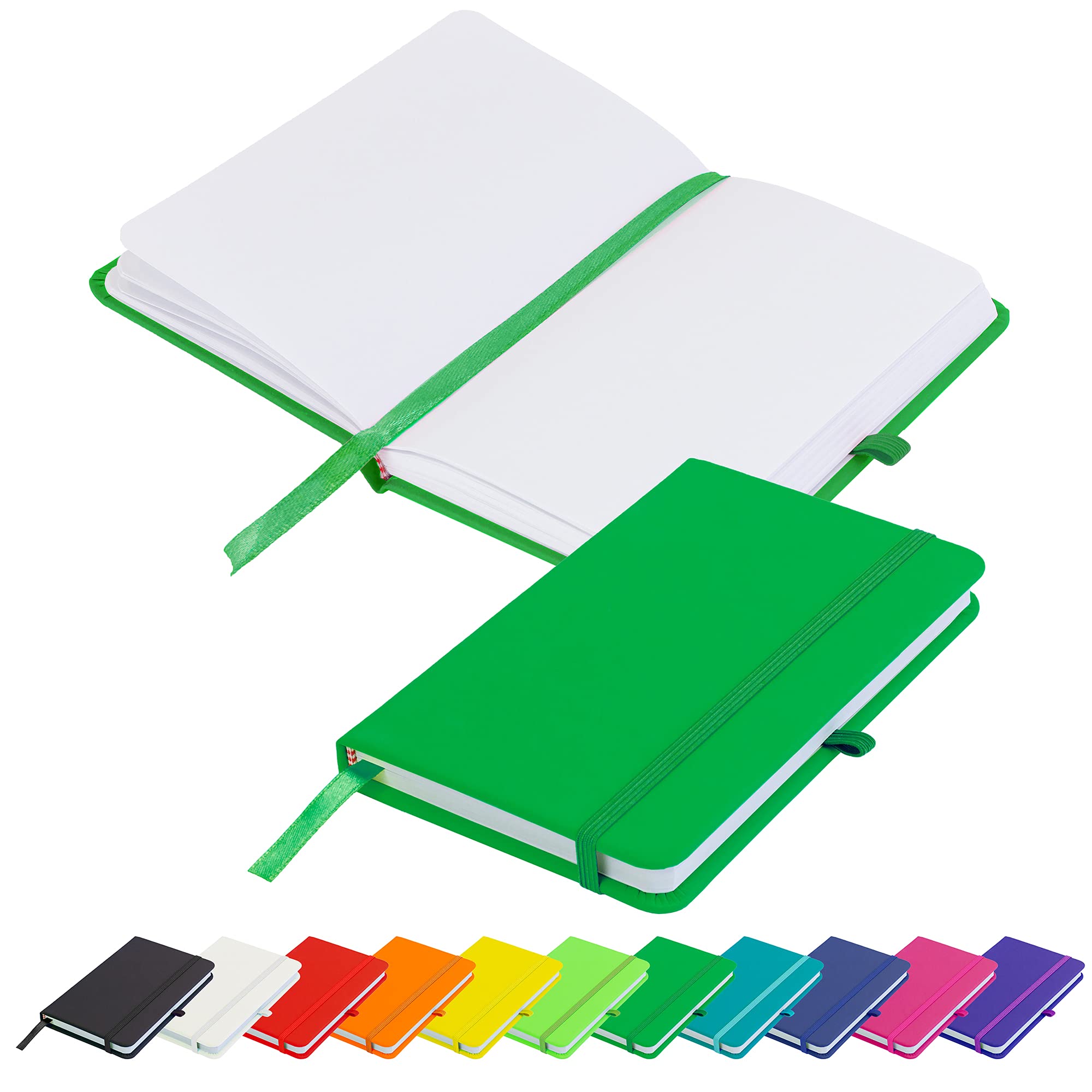 Savvy Bee Blanco Basic A6 Notebook Unlined Plain Page New Hardback Journal with pen loop, elastic closure, ribbon marker and pen loop Notepad Note Book Notes Diary Pad (Dark Green)