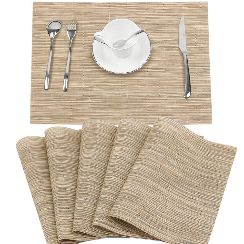 Time to Sparkle Set of 6 Vinyl Woven Placemats Place Mats Non slip Table Mats Waterproof Heat-resistant Dinning Table Mats Decor (PVC-Black/Copper) — image 1