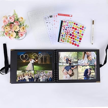 Amazon Co Jp Izsuzee フォトアルバム 手作り 窓が付き アルバム スクラップブック 黒台紙 40枚 イラストシール素材 誕生日 クリスマス 赤ちゃんの成長贈り物 母の日 プレゼント 思い出写真集 ホビー