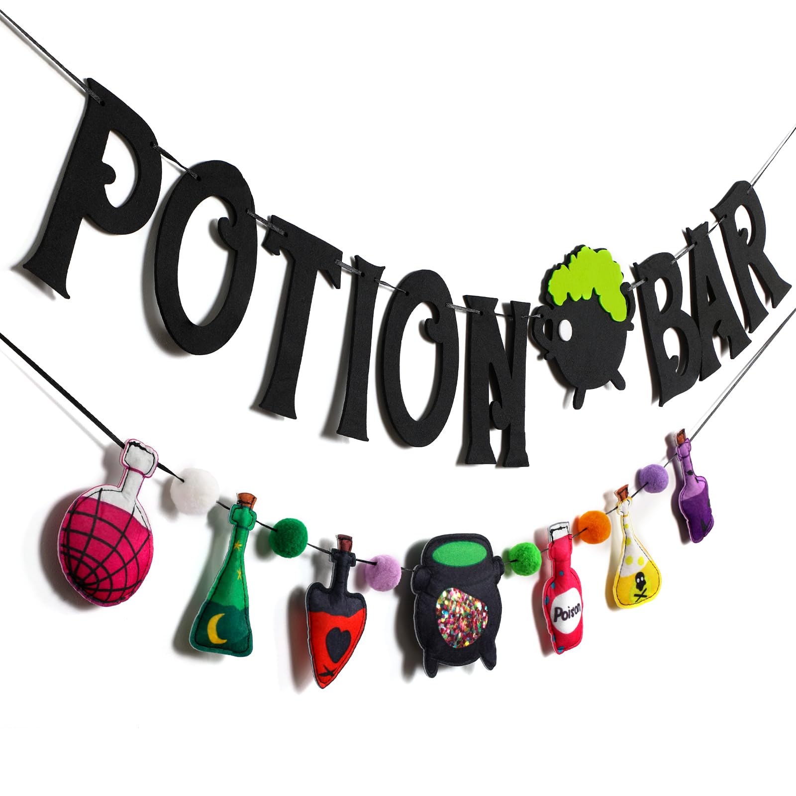 Photo 1 of Suncalla 2 Pcs Halloween Potion Bar Banner Halloween Potion Bottles Garland Decor Horrible Witches Haunted House Theme Holiday Party Witch Party Decorations(Vintage)