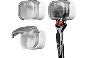 LUEXBOX 2 Pack Razor Holder with Cover for Shower Wall, Self Adhesive Razor Stand Shaver Organizer, Plastic Razor Hanger Hooks Compatible with Fusion 5 Proglide, Mach 3 Classic (Gray Clear)