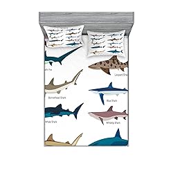 Ambesonne Shark Fitted Sheet & Pillow Sham
