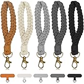 JahoneCo 5PCS Phone Wrist Strap with 5PCS Tether Tab Keychain Wristlet Lanyard Cell Phone Wristlet Keychain for Women Boho Macrame Handmade Phones Lanyard Wrist with Tether Tab for Keys, ID