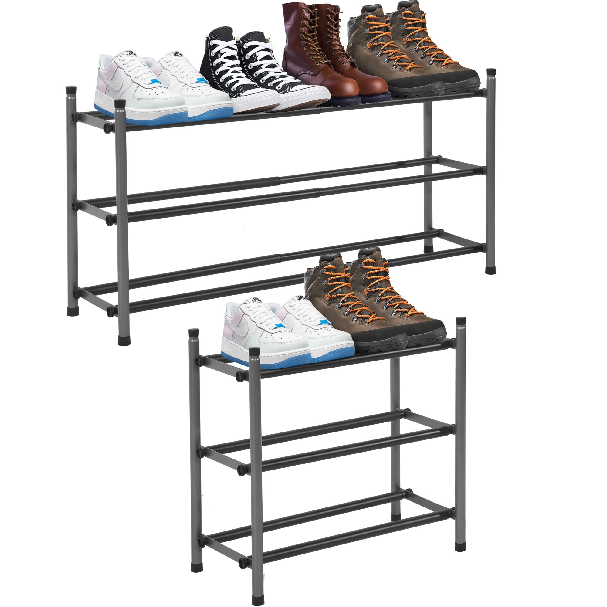 Photo 1 of Easi 3-Tier Expandable Shoe Rack for Closet & Entryway, Adjustable 18"-33" Stackable Metal Shoe Organizer, Sturdy Free Standing Shoe Shelf for Small Space, Front Door, Cabinet