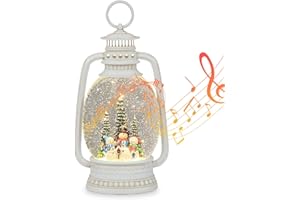 Ponsonbay Musical Christmas Snow Globe Lantern with 8 Songs, Snow Globe Lantern 6H Timer Battery & USB Powered Singing Swirling Glitter Lighted Christmas Snow Globe Home Decor (Snowman White)