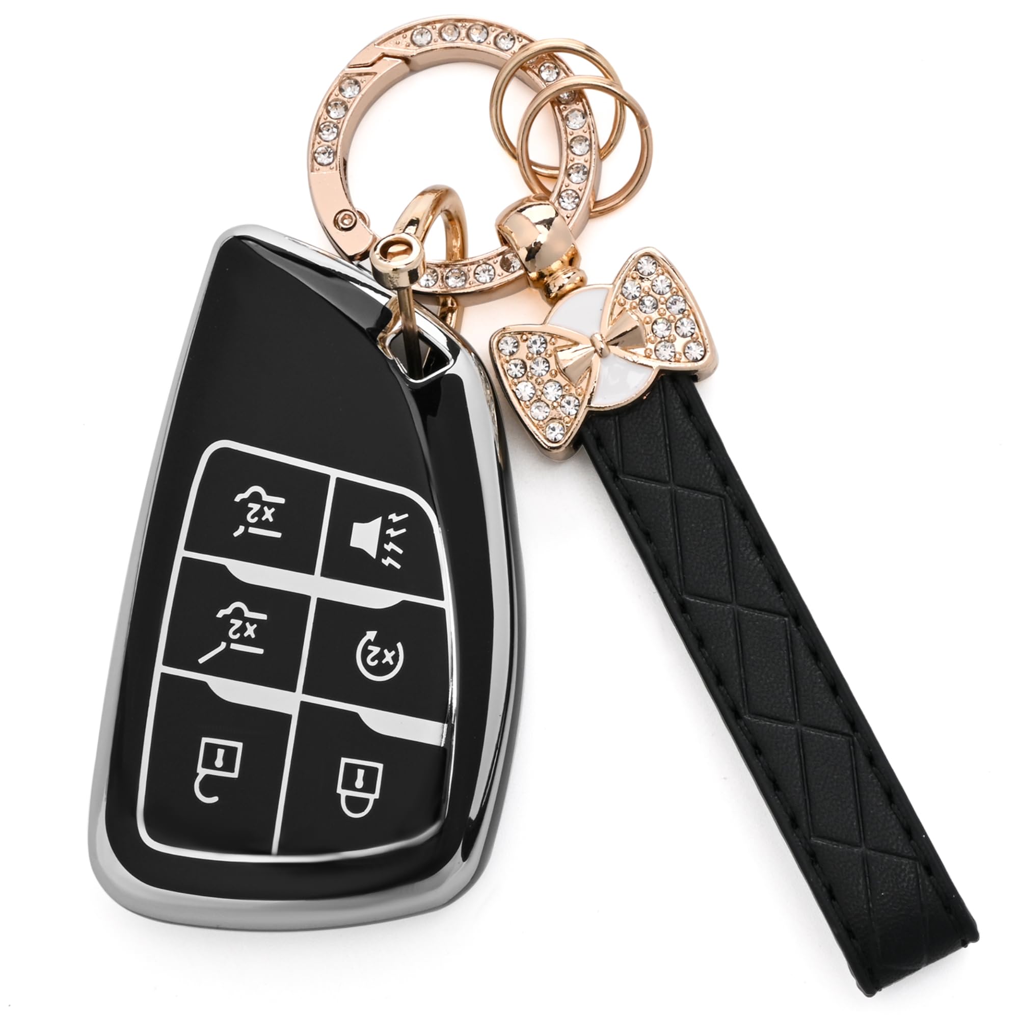 Photo 1 of for Chevy Key Fob Cover - Soft TPU Protection Case with Keychain for 2021-2025 Chevy Suburban Tahoe GMC Yukon Denali Silverado Buick Enclave Smart Remote Key Shell ?6 Buttons Black