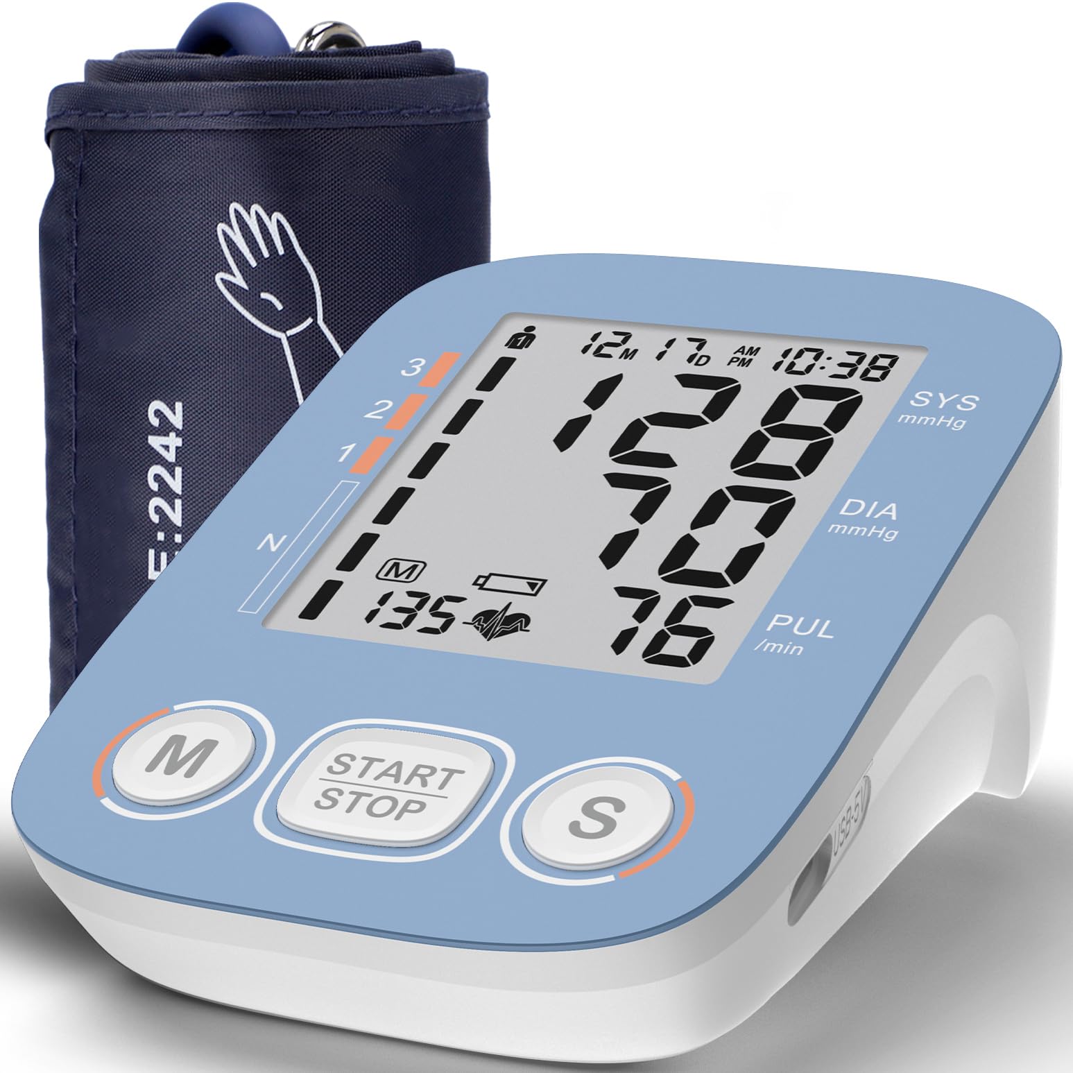 Photo 1 of Blood Pressure Monitor, Automatic Upper Arm Blood Pressure Monitors for Home Use with Large Cuff, Blood Pressure Machines with 500 * 2 Sets Memories, Support 2 Users(Blue)