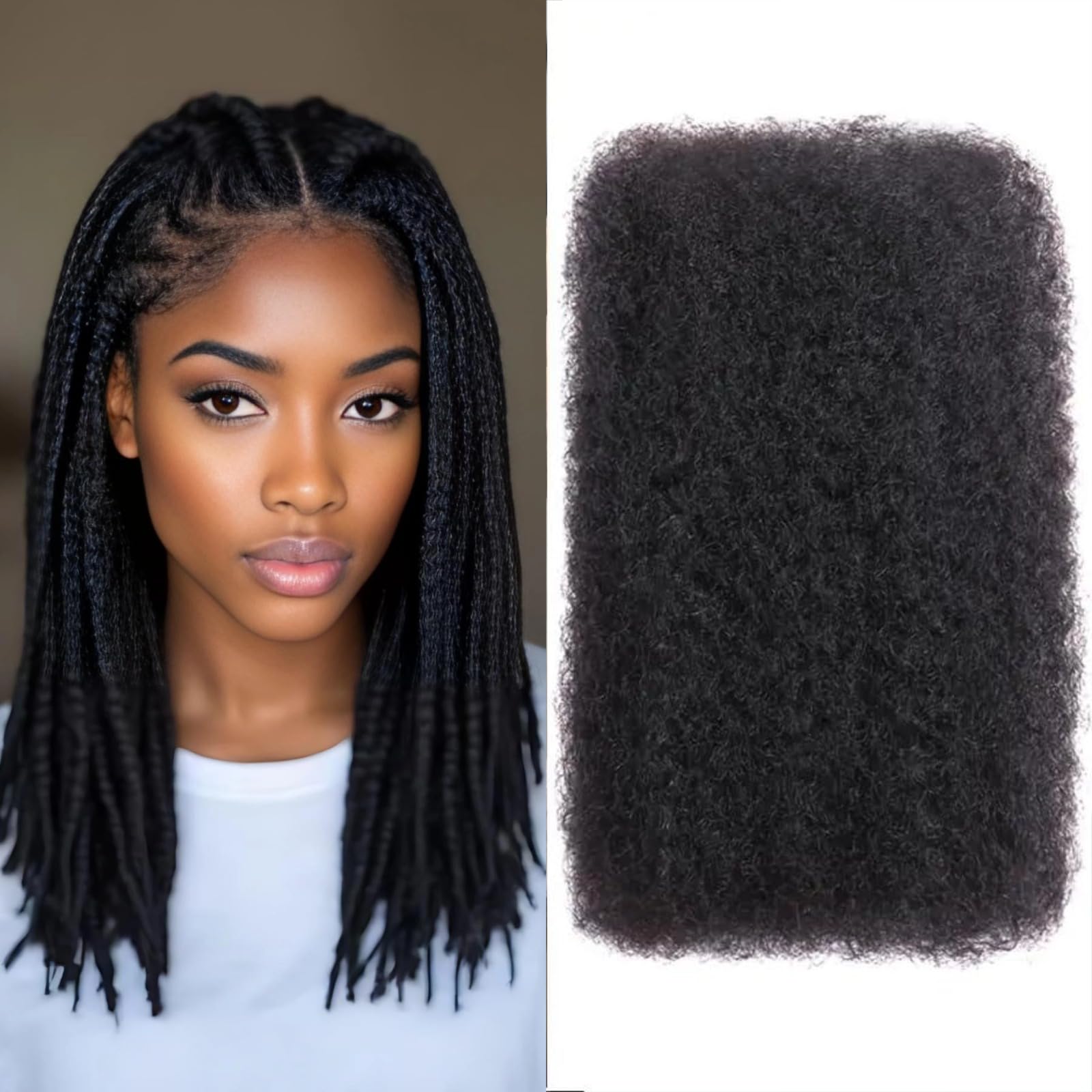 Photo 1 of 16 Inch Afro Kinkys Bulk Human Hair for Dreadlocks Extensions and Locs Repair 1 Pack 50 Gram Natural Black Color Afro Kinky Curly Human Hair Bulk for Twist