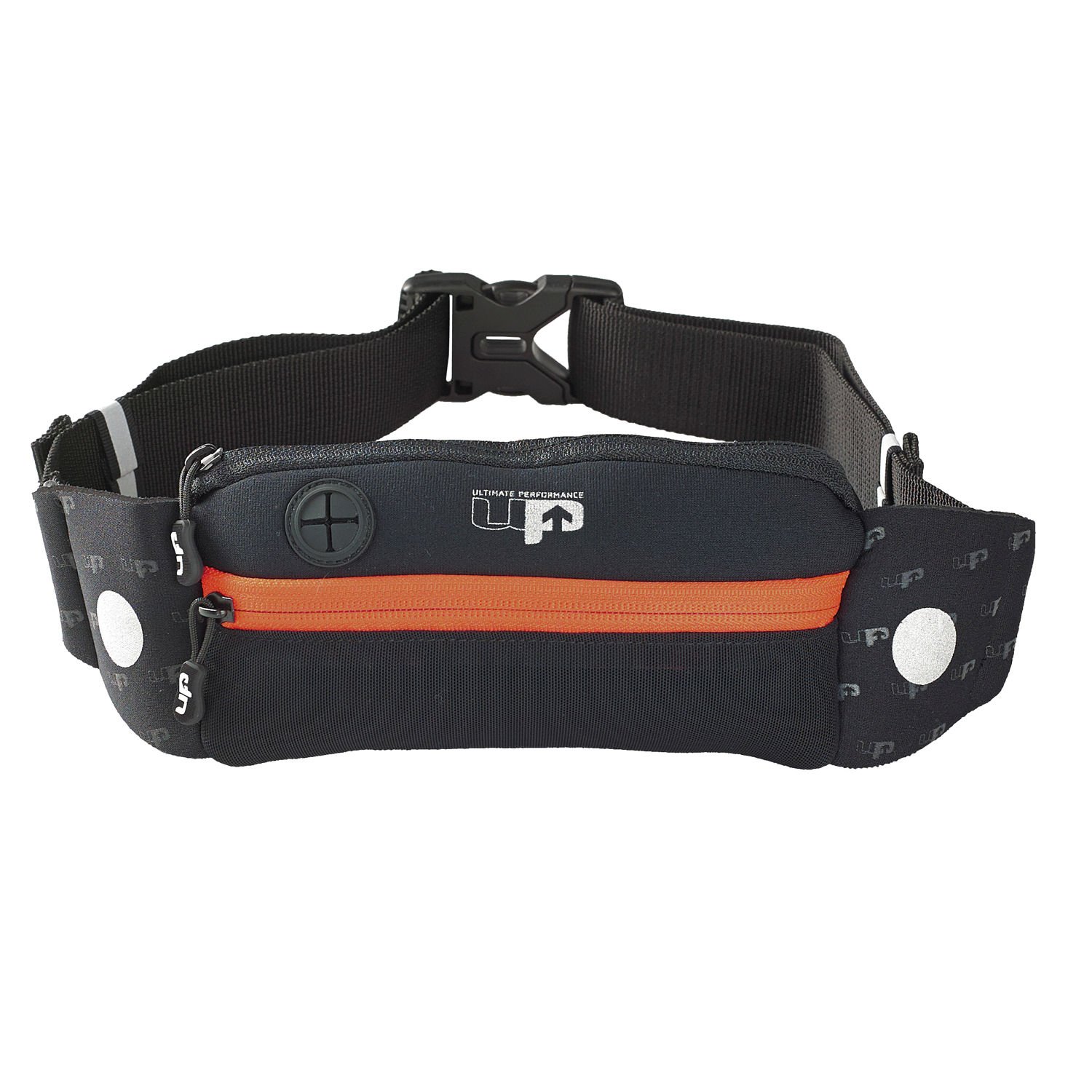 Ultimate Performance UP Titan Runners Waist Pack Classic Two Pocket Design Neoprene Full Adjustable Belt Reflective Phone Port for Headphone Cables Orange