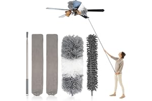 5 PCS Dusters for Cleaning, Extendable Duster Set with 100'' Telescopic Pole, Microfiber Feather Duster, Chenille Duster, Fla