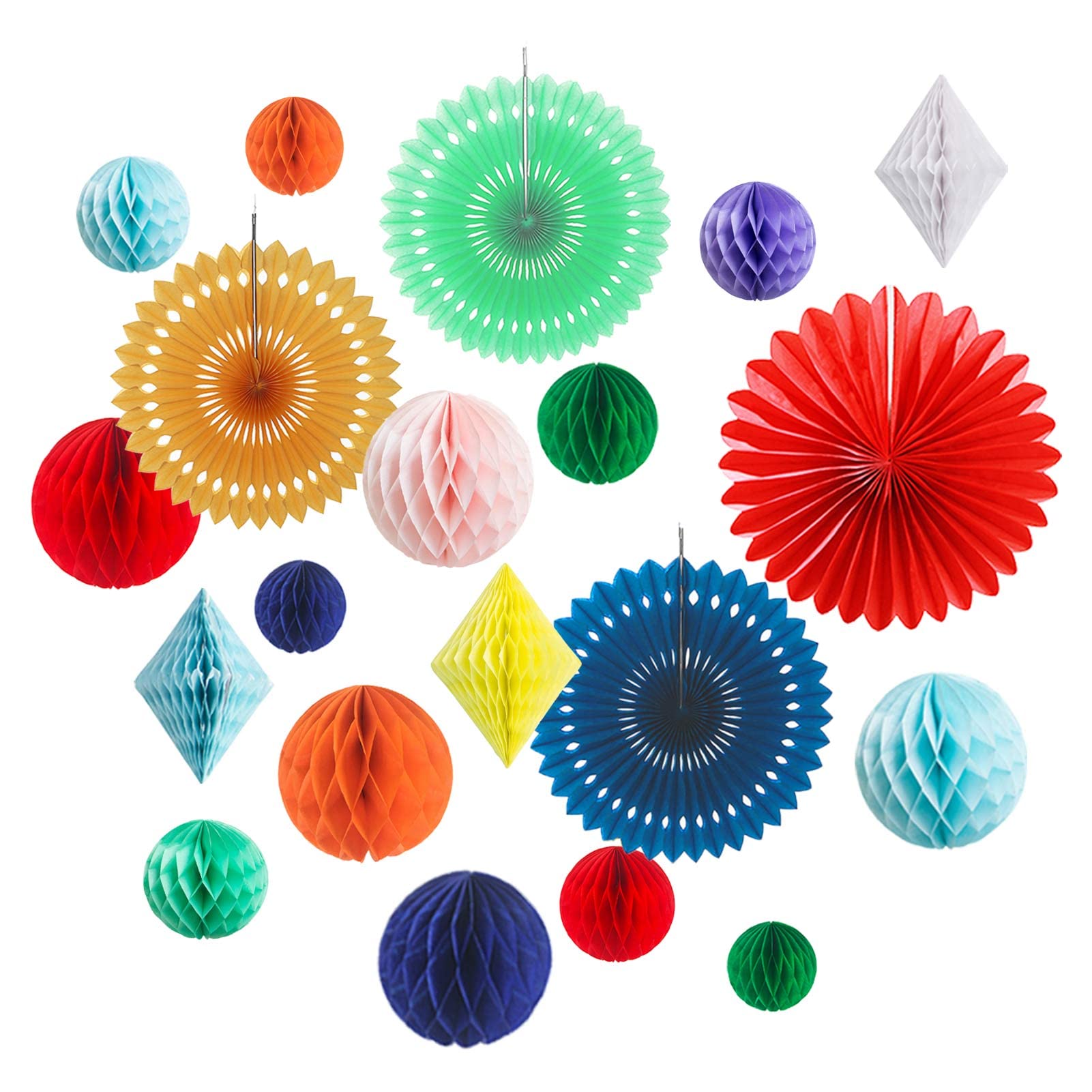 Photo 1 of 20Pcs Multi-Color Paper Honeycomb Balls Decoration Kit for Candy Bar Birthday Party Decor Retro-Rainbow Colourful Baby Bridal Shower Wedding Supplies Home Club Bar Decoration Easter Summer (Rainbow)