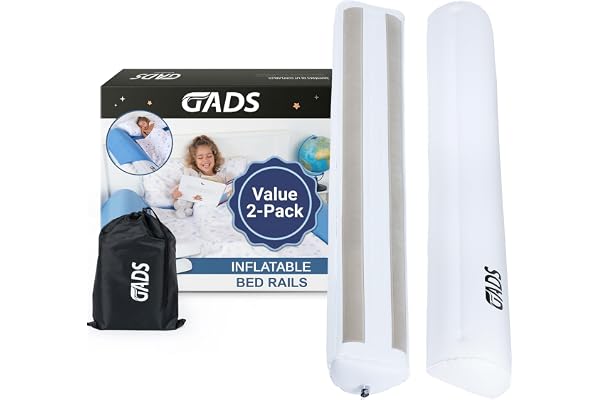 2-Pack Inflatable Bed Rails for Toddlers - Secure Travel Bed Bumpers - Bed Guard for Kids - Blow up Bed Rails for Twin, Full,