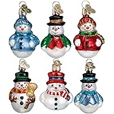 Old World Christmas Mini Snowman Set Glass Blown Ornament for Christmas Tree, Handcrafted Holiday Decoration, Set Collection