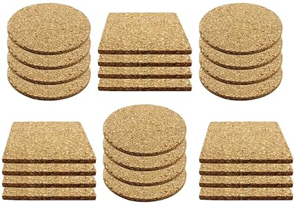 COM-FOUR® 24 Getränke- und Topfuntersetzer Set aus Kork, je 12 eckig und rund (24 Stück - eckig/rund)