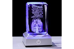 Movdyka House Warming Gifts New Home, Bless This Home Laser-Engraved Crystal Cube with Color-Changing LED Base - Spiritual Housewarming Gift for Christian Desk Decor