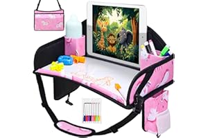 Kids Travel Tray, Car Seat Tray for Kids Travel, Car Seat Table With Drawing Kit for Toddler Road Trip Essentials, Toddler Ca