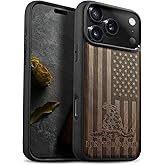 Carveit Magnetic Wooden Case for iPhone 17 Pro Max Case, Wood Artisan Engraved & Black Soft TPU Shockproof Cover, Compatible with MagSafe Wireless Chargers (Gadsden and The American Flag) Walnut