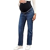 OVRUNS Maternity Jeans Straight Leg Denim Maternity Pants Stretchy Over Belly Pregnancy Jeans for Women
