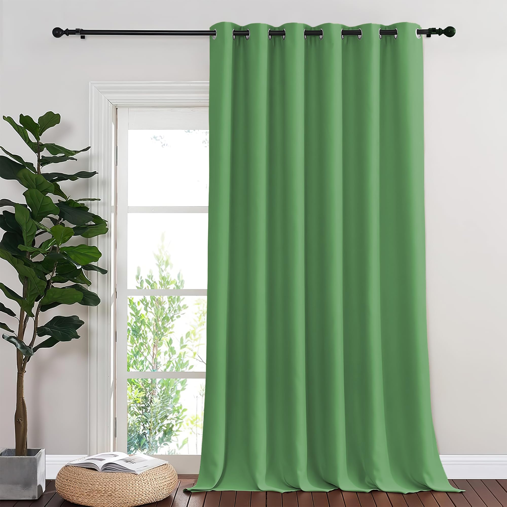 NICETOWN Blackout Room Divider Curtains for Sliding Glass Doors 102 Inches Long 1 Panel, Extra Wide Curtains for Doorway Patio Bedroom Living Room (Froest Green, 80Wx102L, 1 Panel) Image