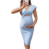 Floerns Women's Maternity Dress Ruffle Cap Sleeve V Neck Cut Out Knee Length Pregnancy Dresses