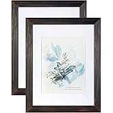 KAIWIN 100% Solid Wood Coffee 11x14 Picture Frame 2 Pack - Display Picture 8x10 with Mat, HD Plexiglass Inside, Rustic Wooden Photo Frames for Wall Mounting