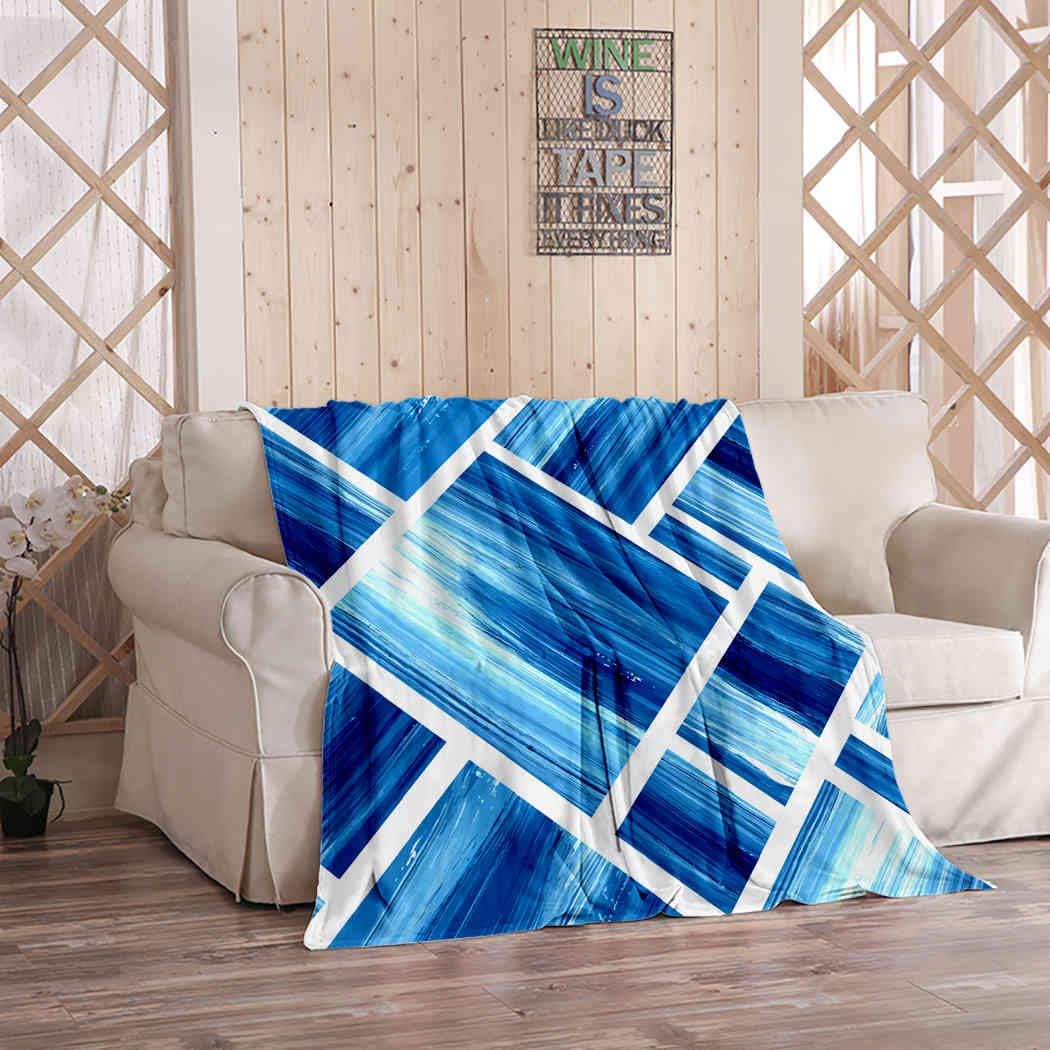 Kuidf Geometric Throw Blanket Blue Acrylic Flannel Bedding Blankets