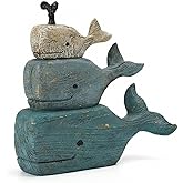 Whale Statue Ocean Coastal Decor - Resin Farmhouse Home Decoration Rustic Stacking Whale Figurine Distressed Navy Finish Indo