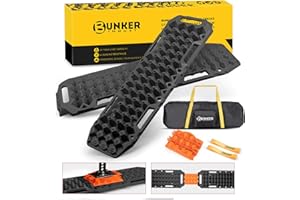 BUNKER INDUST Off-Road Traction Boards with Jack Lift Base,2 Pcs Multifunctional Recovery Track Ramp Traction Mat for 4WD UTV SUV Truck-Mud, Sand, Snow Tire Traction Devices Black with Carry Bag