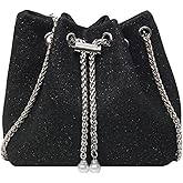 SweatyRocks Women's Glitter Small Crossbody Bags Chain Strap Drawstring Bucket Shoulder Bag