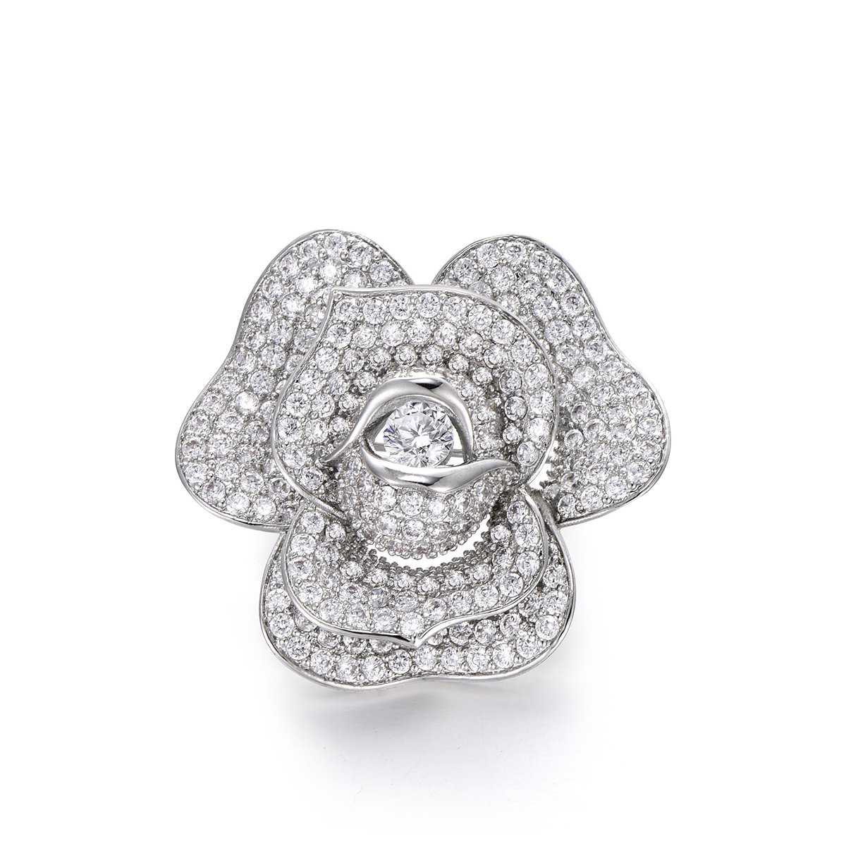 PengJin-Women's Charm Flower Brooch, Made of Copper and Cubic Zircon for Ladies, Noble, Luxurious and Elegant