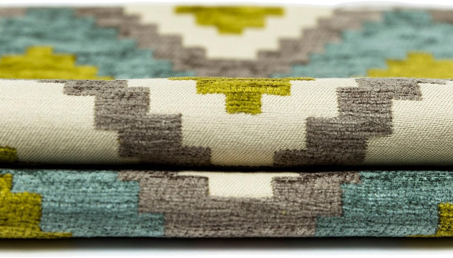 McAlister Textiles Navajo | Green & Duck Egg Blue Tribal Abstract Pattern Chenille Craft + Upholstery Material | Fabric Roll Per Metre - 140cm Wide